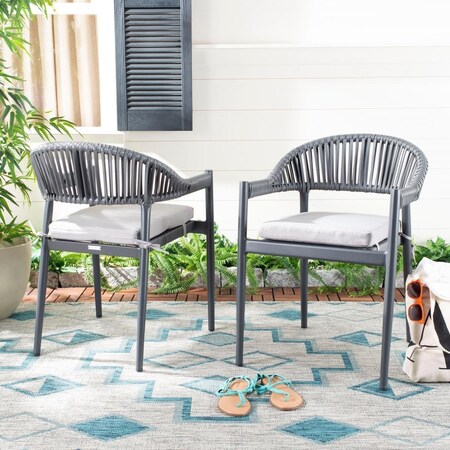 Safavieh Outdoor Living Greer Rope Chair with Cushion - Grey, 2PK PAT4023A-SET2